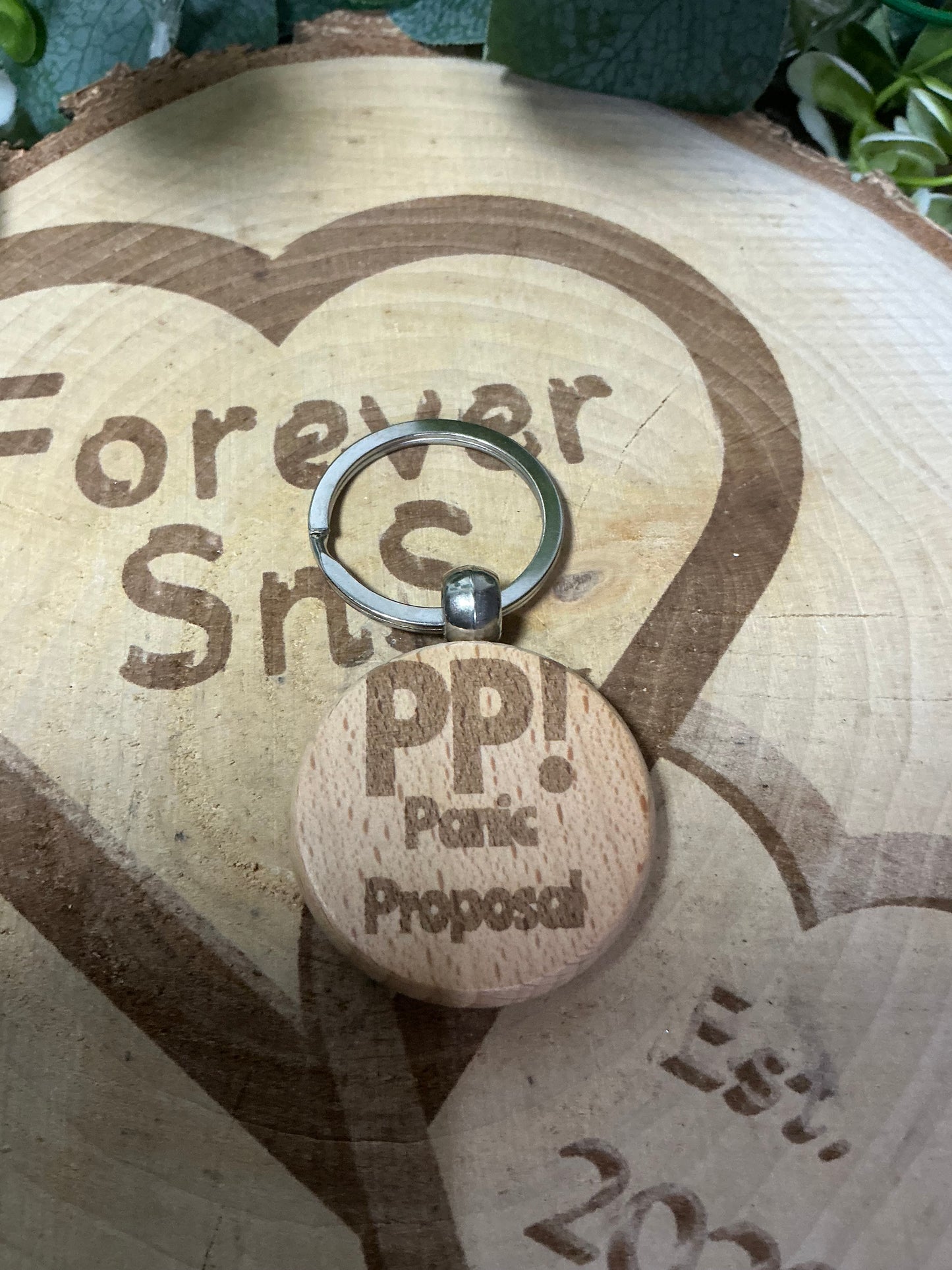 DEZBAG “PP Panic Proposal” Circle Wooden Keyring