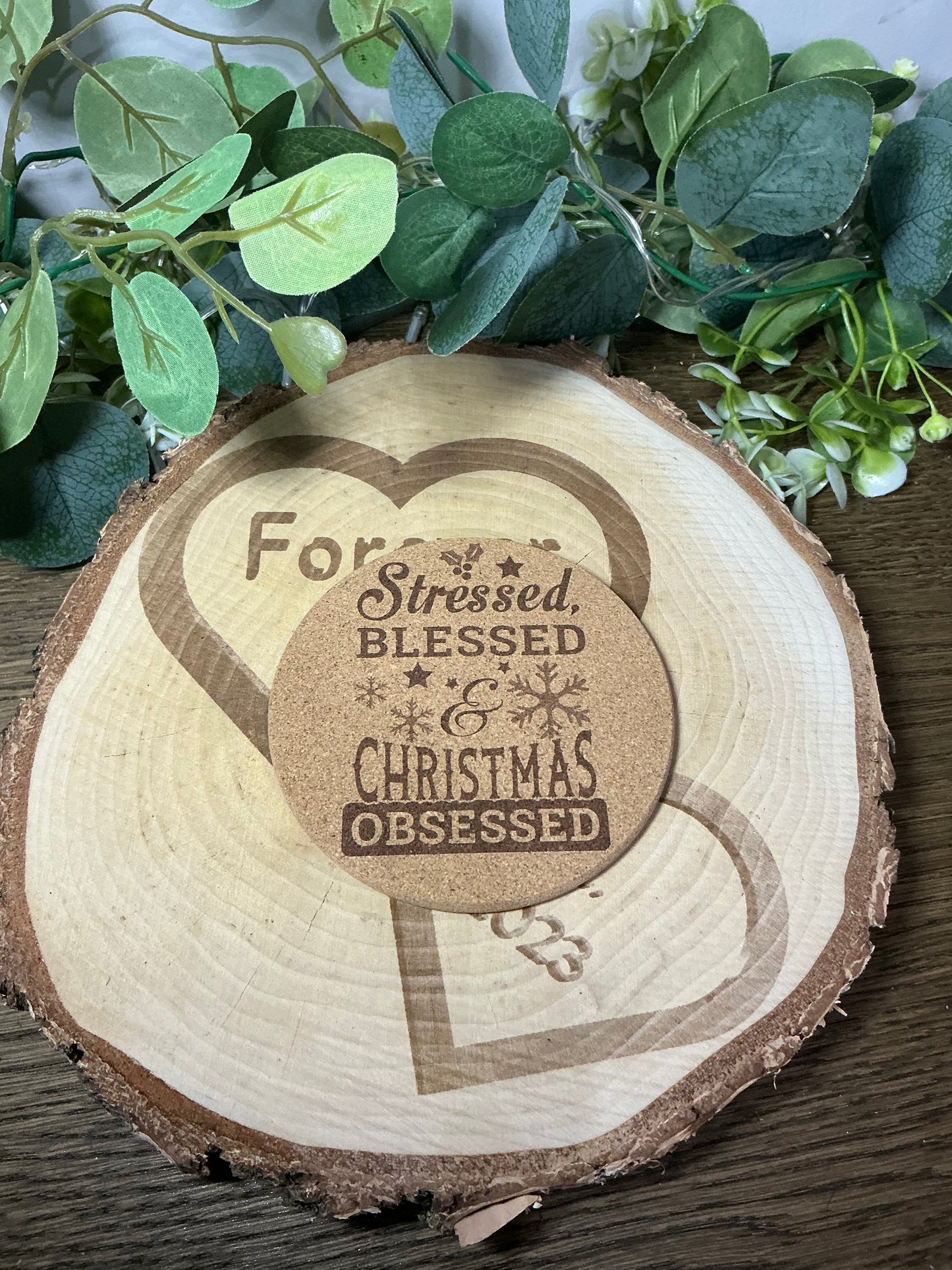 Cork Coaster “Stressed, Blessed & Christmas Obsessed”