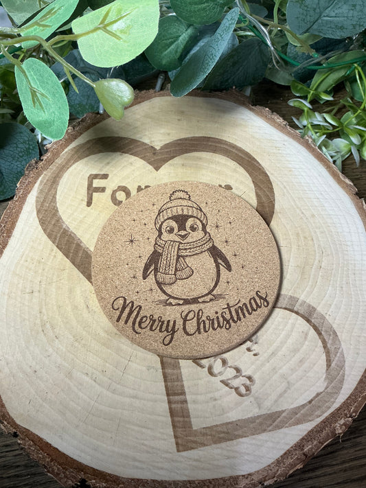 Cork Coaster “Penguin Merry Christmas”