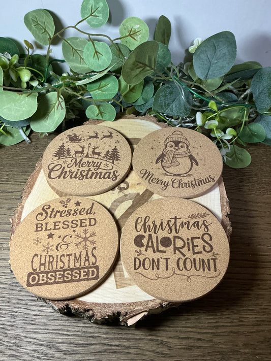 Cork Coasters (Christmas Set of 4)