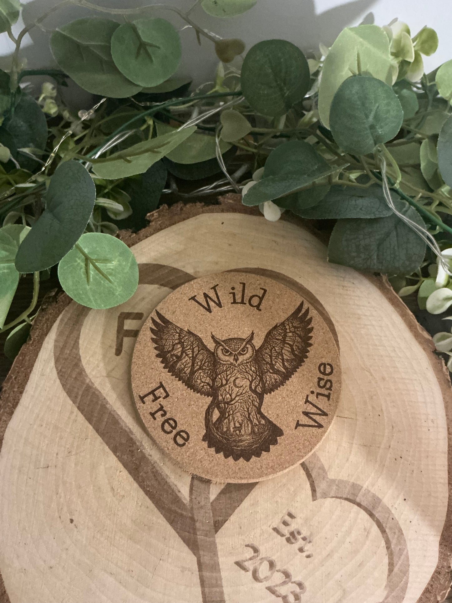 “Wild Wise Free” Cork Coaster – Laser Engraved Inspirational Quote Drink Coaster Gift