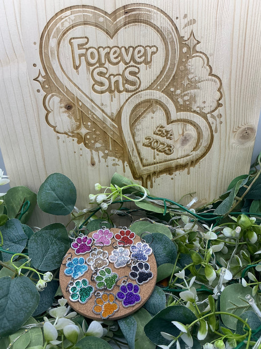 Glitter Paw Print Pet Tag