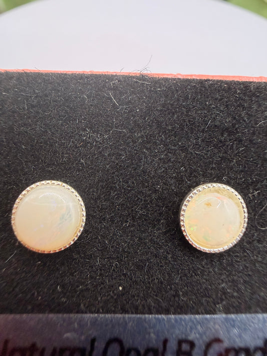 Natural B Grade Opal Stud Earrings 5mm | 925 Sterling Silver Milled Stud Earrings | Genuine Opal Jewellery | Forever SnS