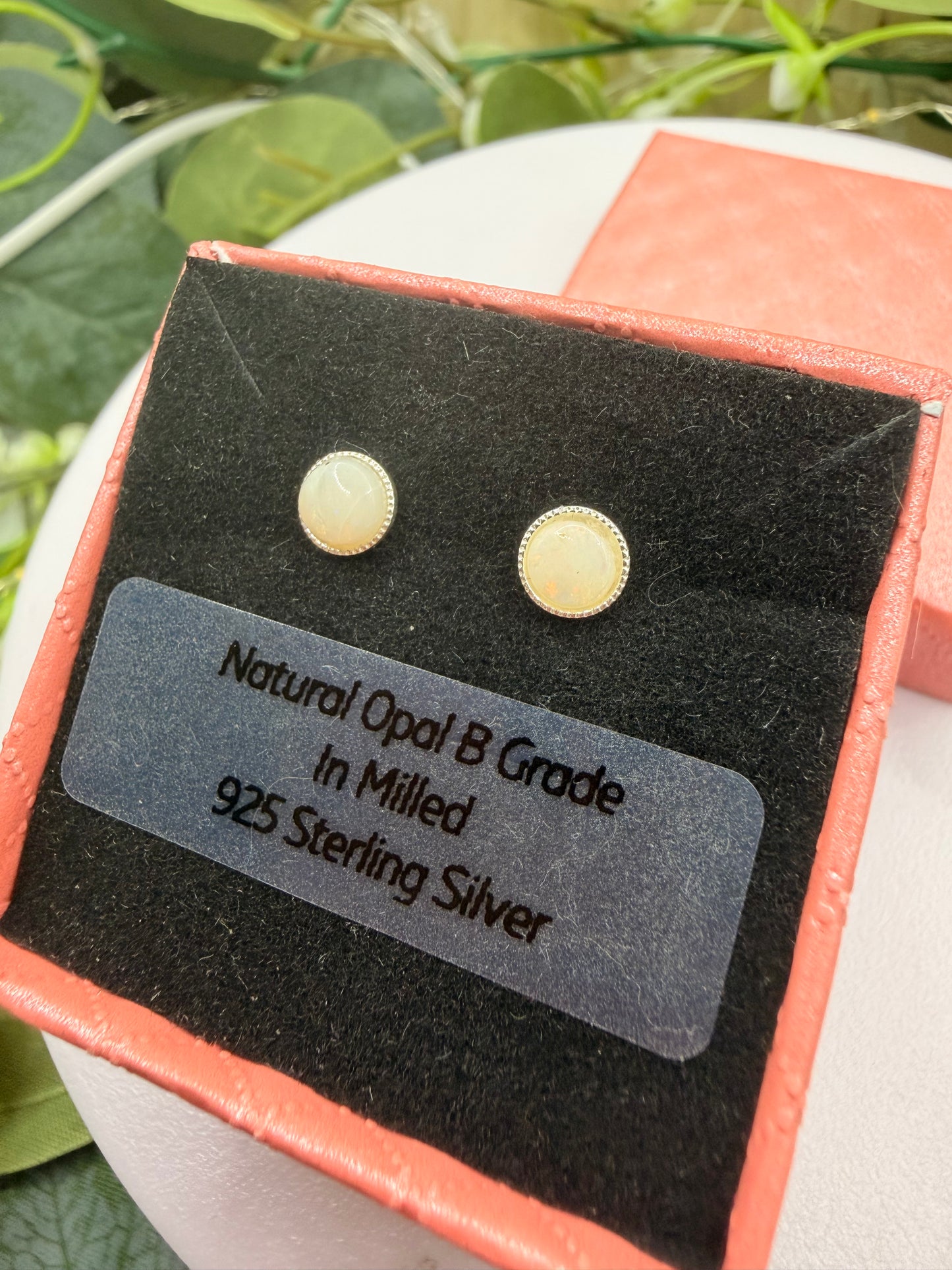 Natural B Grade Opal Stud Earrings 5mm | 925 Sterling Silver Milled Stud Earrings | Genuine Opal Jewellery | Forever SnS