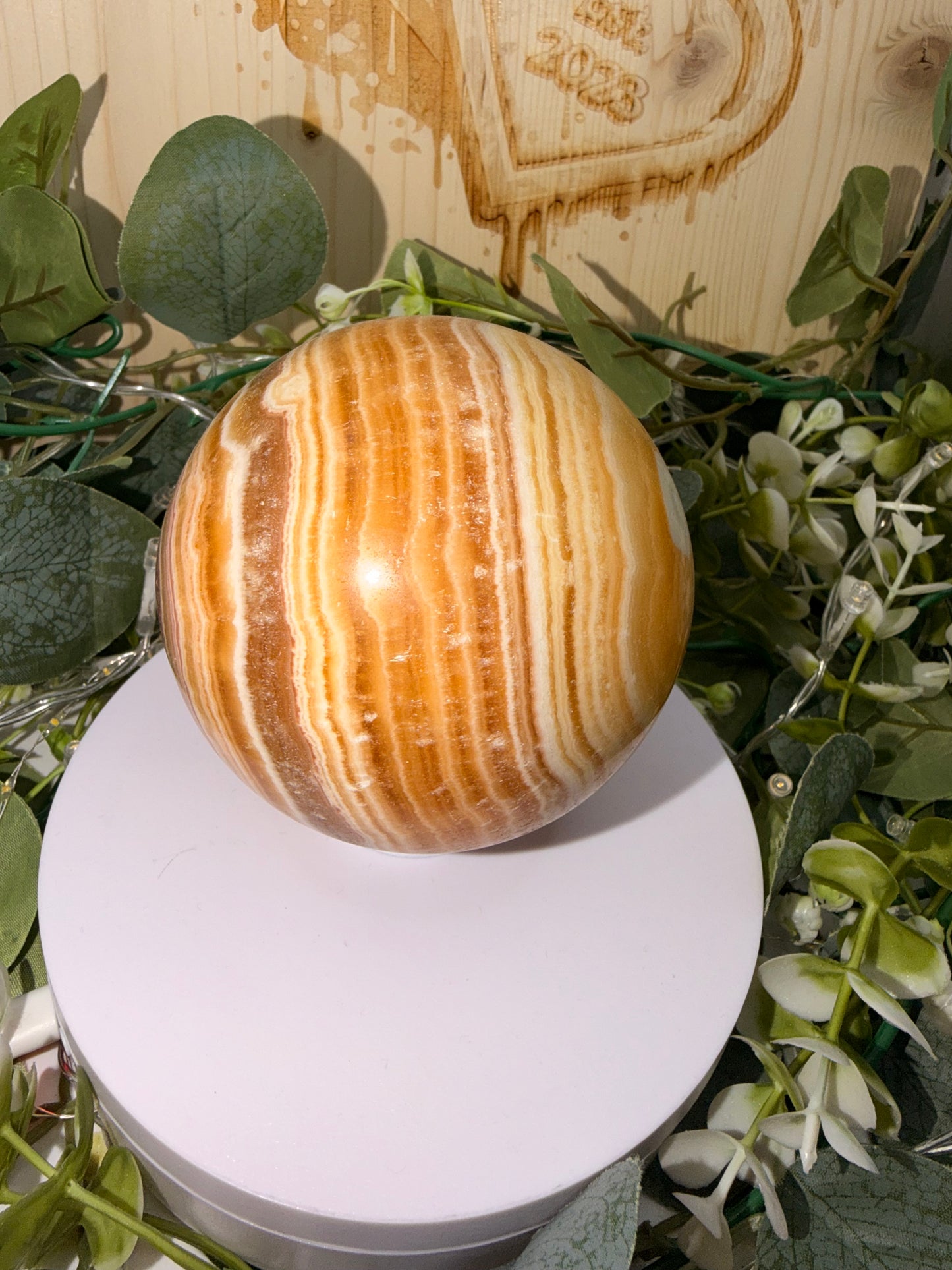 Orange Banded Calcite Sphere 1001g