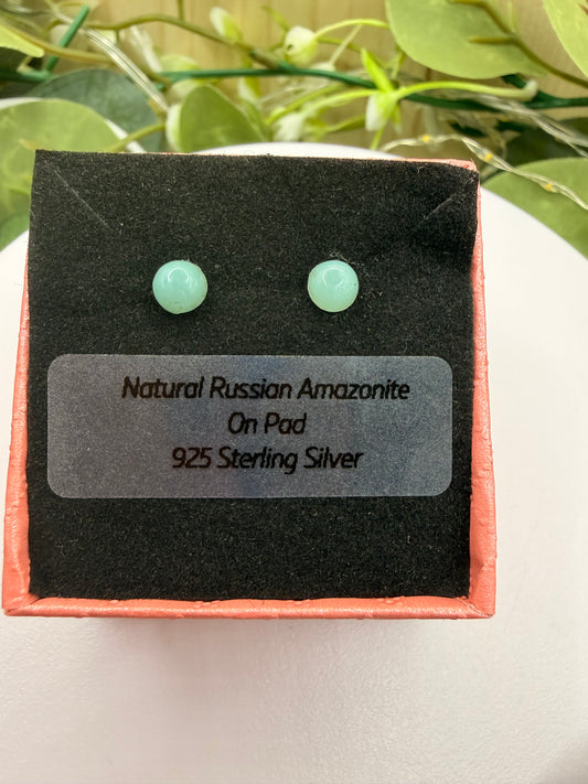 Natural Russian Amazonite Stud Earrings 5mm | 925 Sterling Silver Pad Earrings | Genuine Amazonite Gemstone Jewellery | Forever SnS