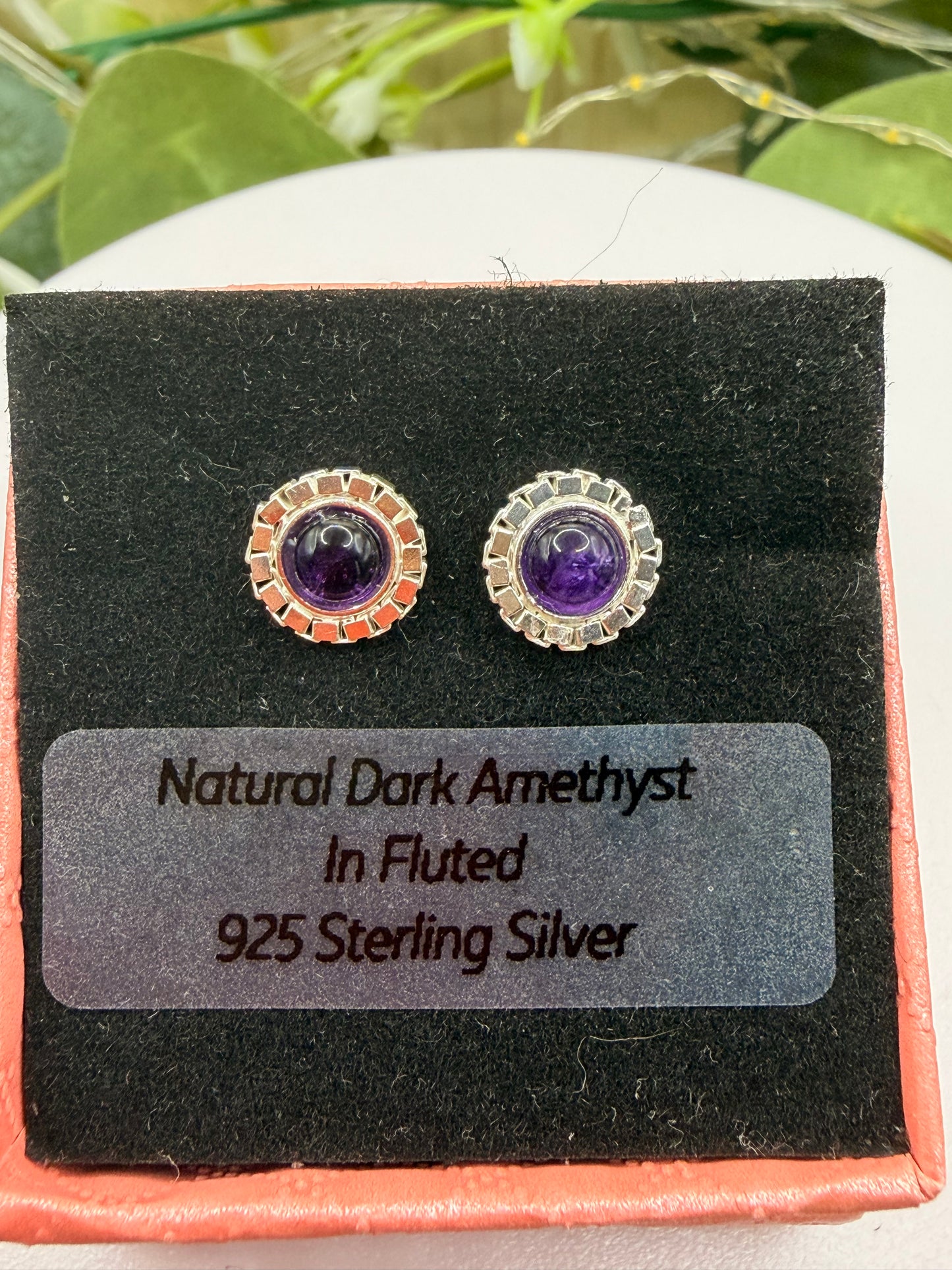 Natural Dark Amethyst Stud Earrings | Fluted 925 Sterling Silver Earrings | Genuine Amethyst Gemstone Jewellery