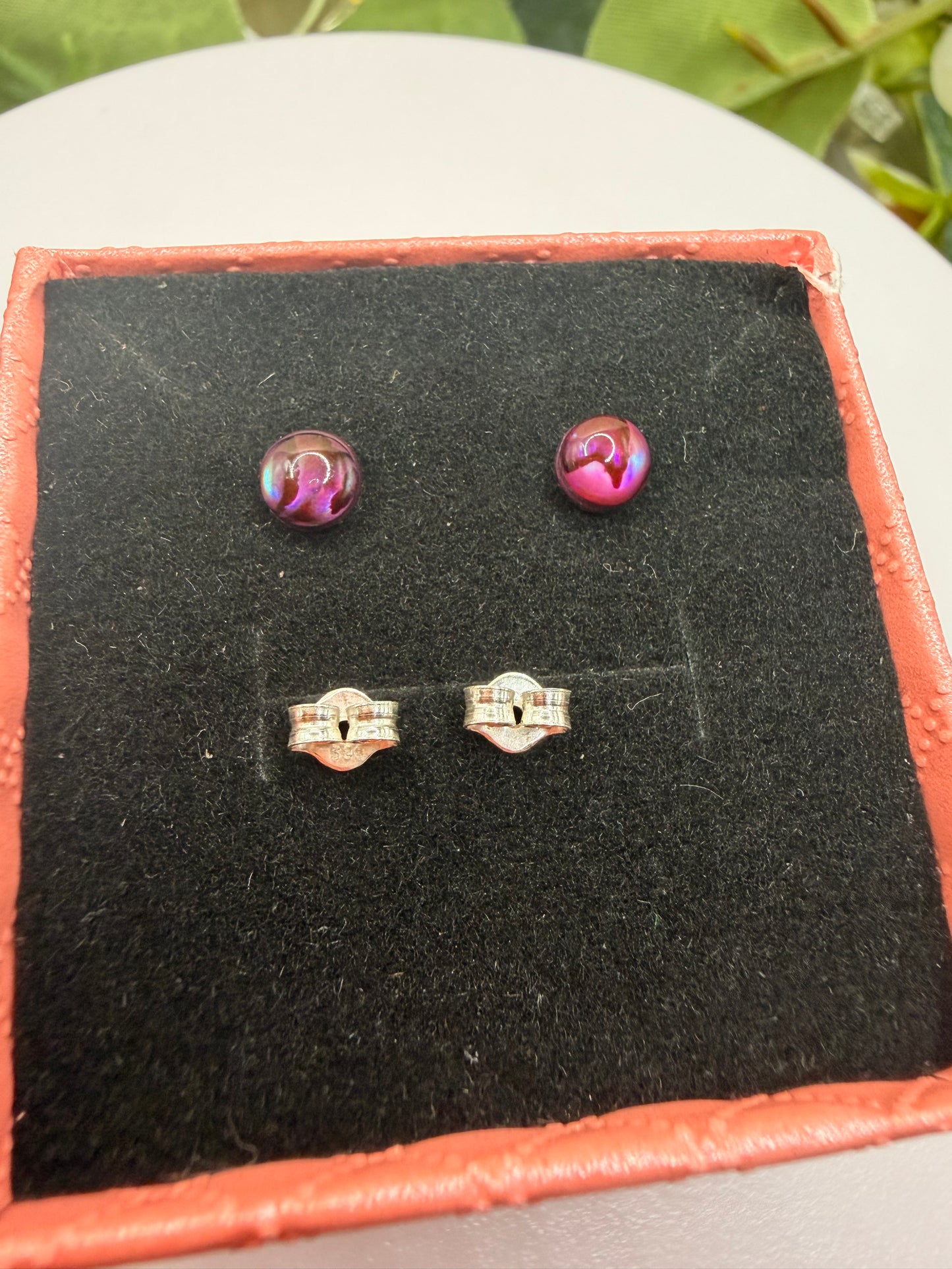Natural Red Abalone Shell Stud (pad) Earrings – 925 Sterling Silver | Iridescent Shell Earrings | Forever SnS | 5mm Size