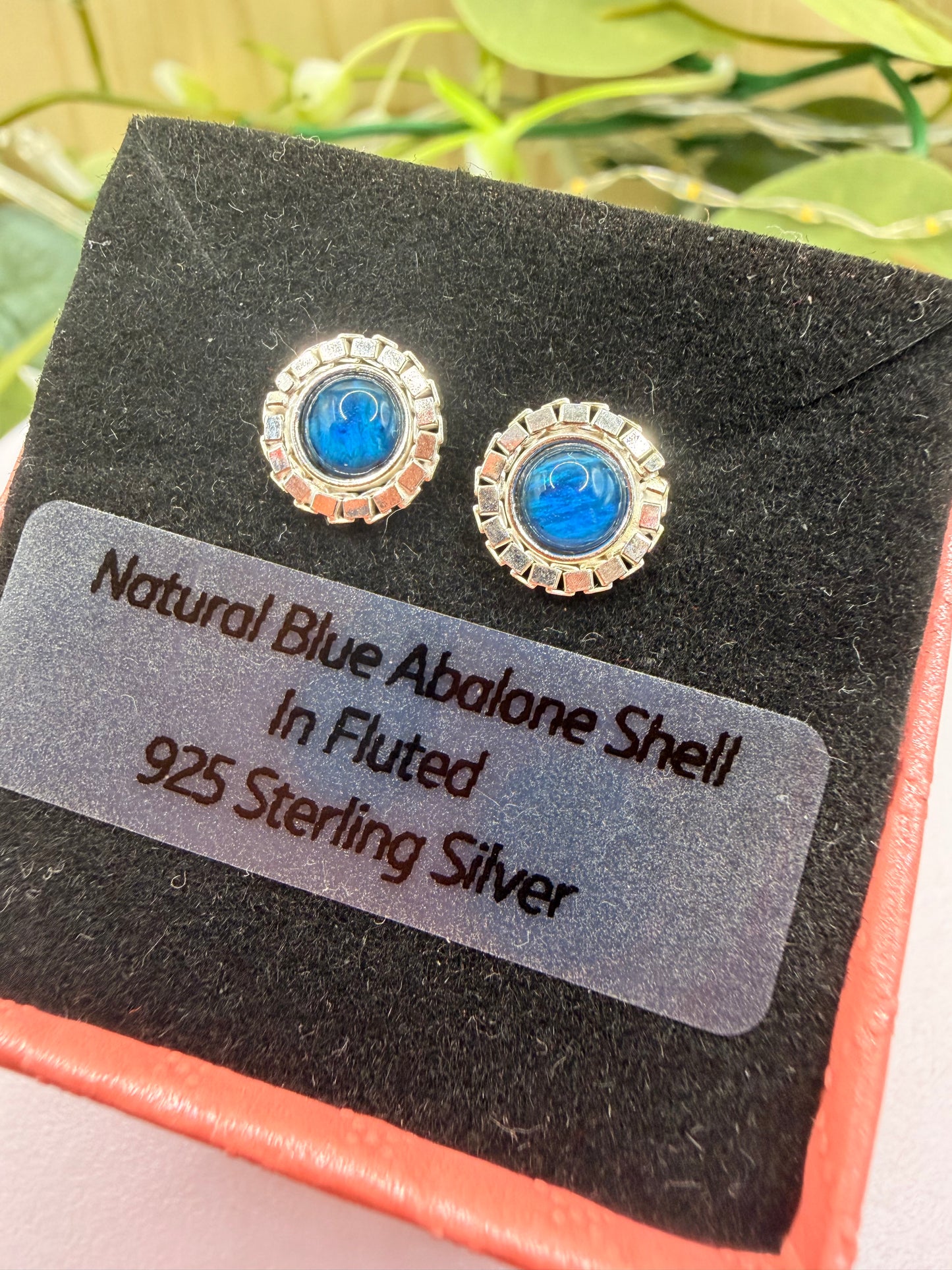 Natural Blue Abalone Shell Stud Earrings | Fluted 925 Sterling Silver Earrings | Genuine Abalone Jewellery