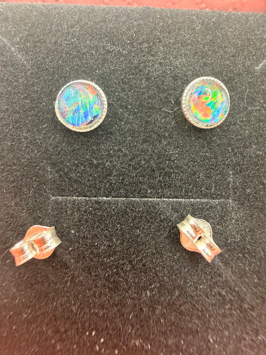 Natural AA Grade Australian Opal Stud (Milled Setting) Earrings | 925 Sterling Silver | Genuine Australian Opal Earrings | Forever SnS | 5mm Gemstone