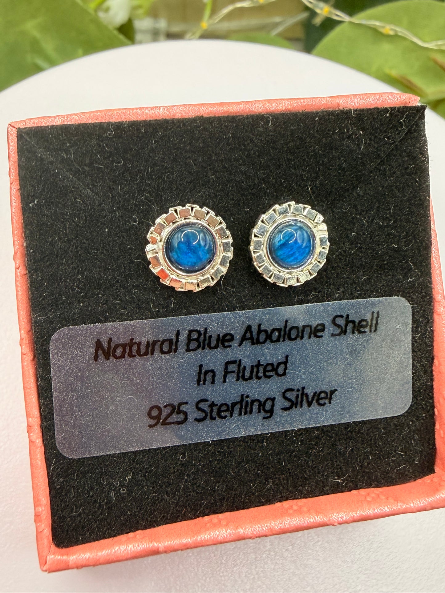 Natural Blue Abalone Shell Stud Earrings | Fluted 925 Sterling Silver Earrings | Genuine Abalone Jewellery