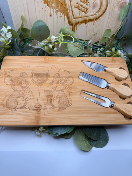 Funny Wine & Cheese Board – Say Cheese Bring Wine Wooden Serving Board Gift