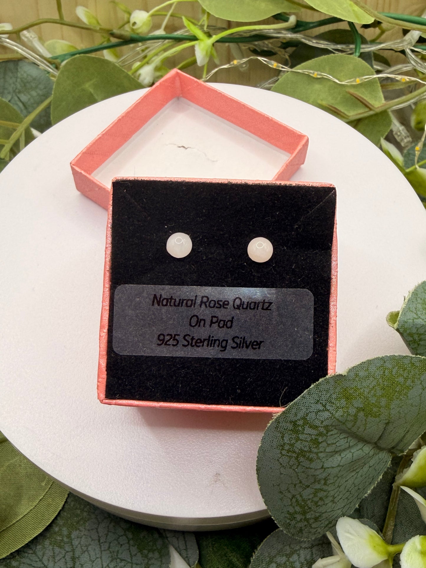 Natural Rose Quartz 5mm Stud Earrings | 925 Sterling Silver Pad Stud Earrings | Genuine Rose Quartz Gemstone Jewellery