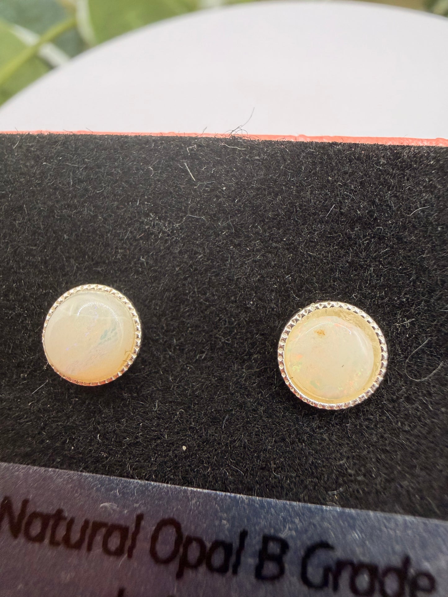 Natural B Grade Opal Stud Earrings 5mm | 925 Sterling Silver Milled Stud Earrings | Genuine Opal Jewellery | Forever SnS