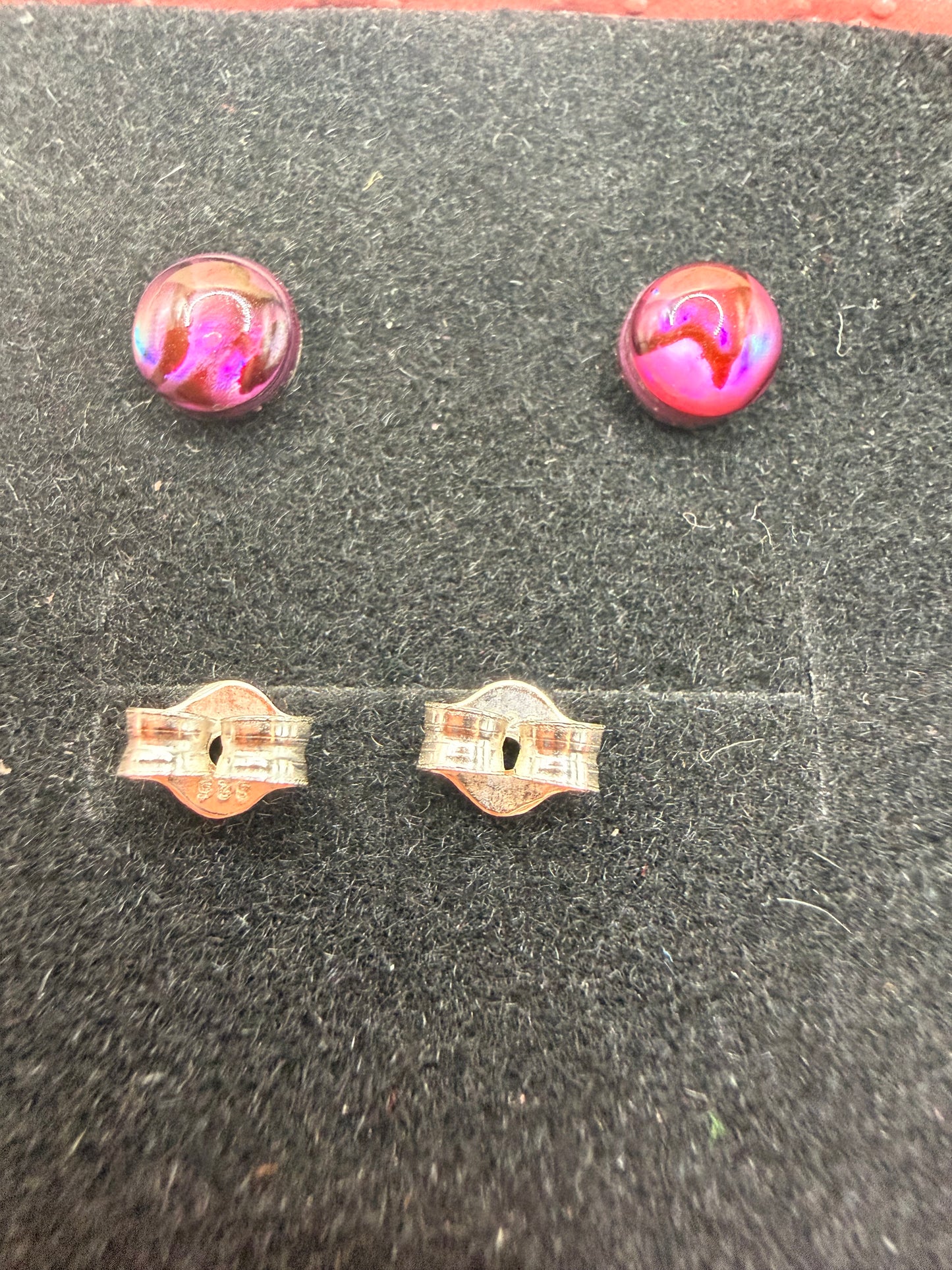 Natural Red Abalone Shell Stud (pad) Earrings – 925 Sterling Silver | Iridescent Shell Earrings | Forever SnS | 5mm Size