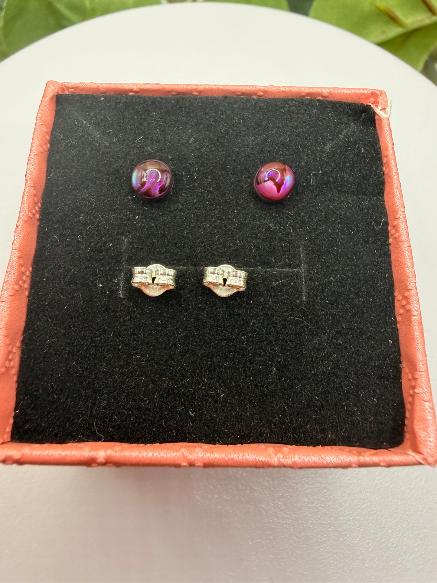 Natural Red Abalone Shell Stud (pad) Earrings – 925 Sterling Silver | Iridescent Shell Earrings | Forever SnS | 5mm Size