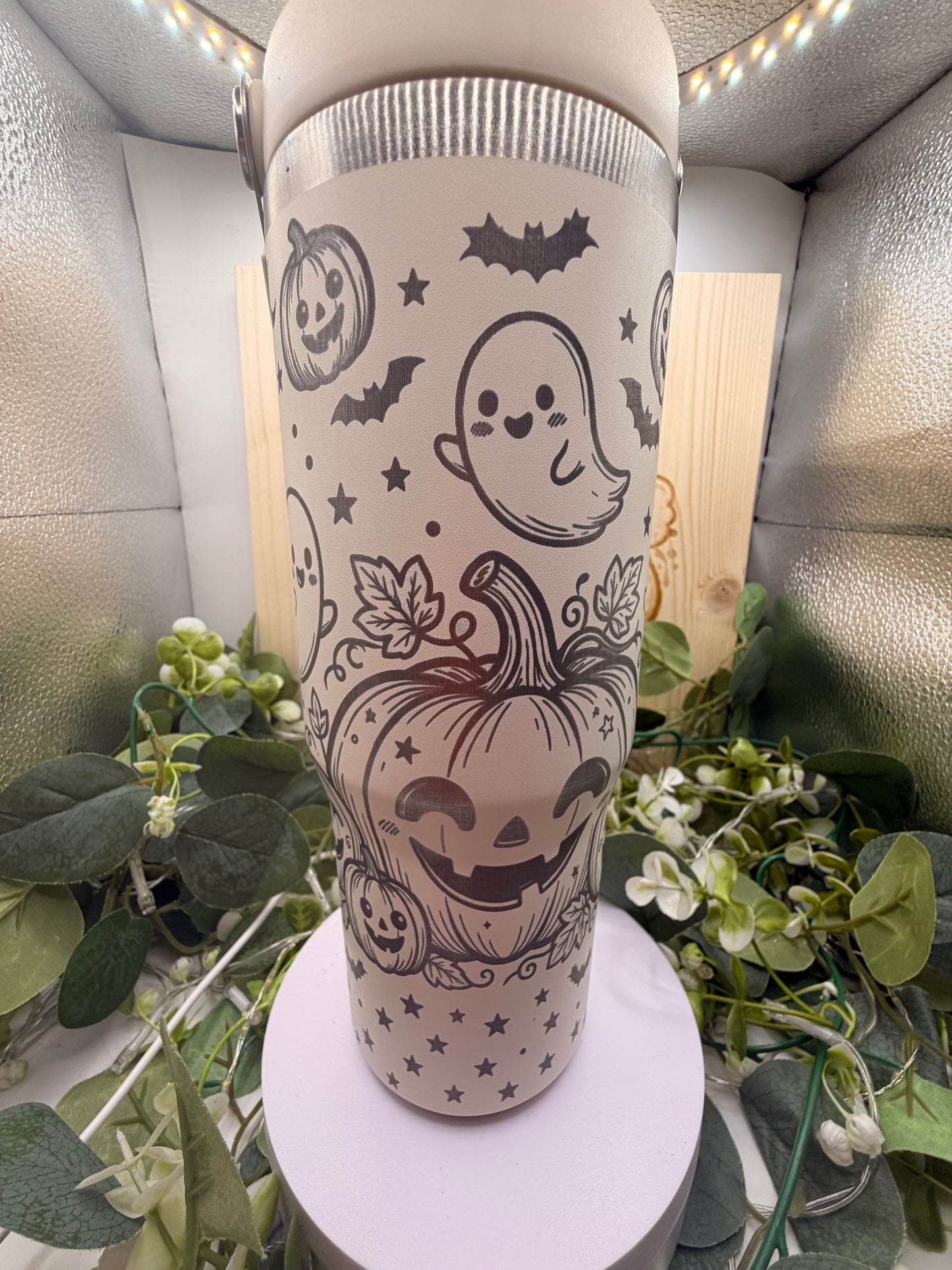 Cute Pumpkin & Ghost Laser Engraved Tumbler – Halloween Stainless Steel Travel Cup