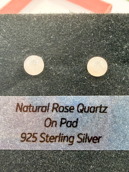 Natural Rose Quartz 5mm Stud Earrings | 925 Sterling Silver Pad Stud Earrings | Genuine Rose Quartz Gemstone Jewellery