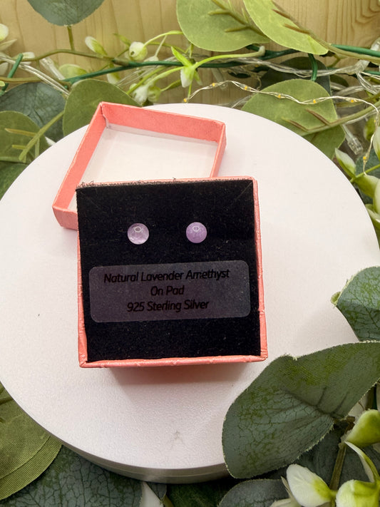 Natural Lavender Amethyst 5mm Stud Earrings | 925 Sterling Silver Stud Earrings | Genuine Lavender Amethyst Gemstone Jewellery