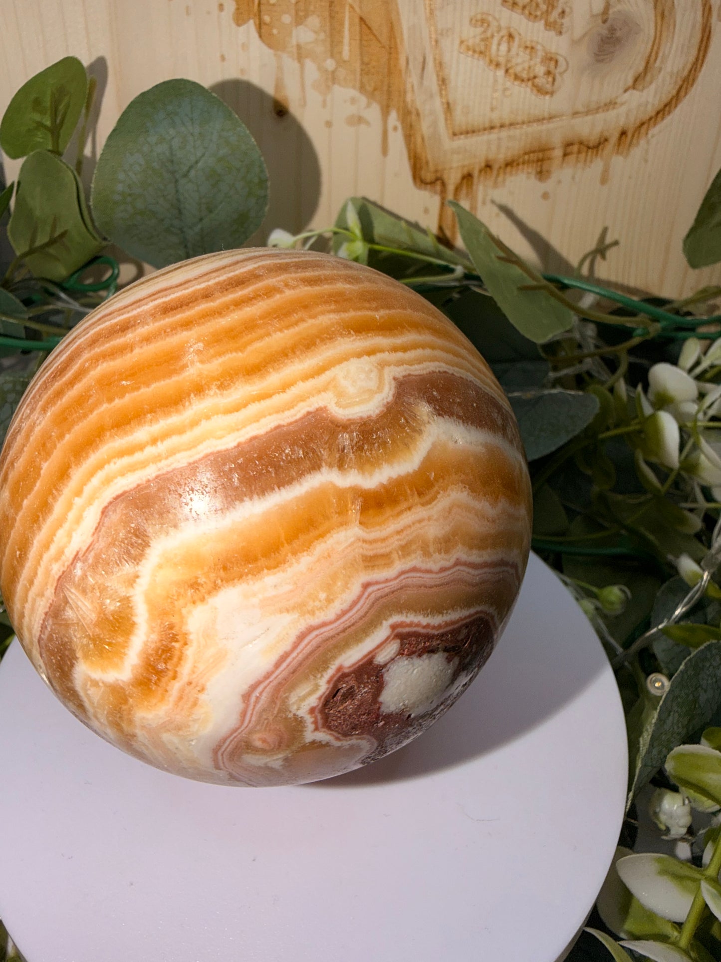 Orange Banded Calcite Sphere 1001g