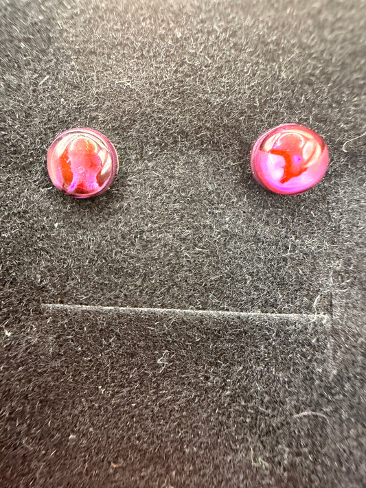 Natural Red Abalone Shell Stud (pad) Earrings – 925 Sterling Silver | Iridescent Shell Earrings | Forever SnS | 5mm Size