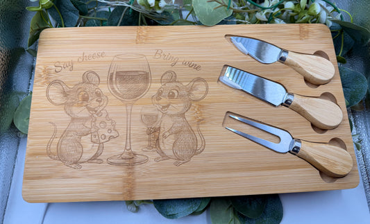 Funny Wine & Cheese Board – Say Cheese Bring Wine Wooden Serving Board Gift