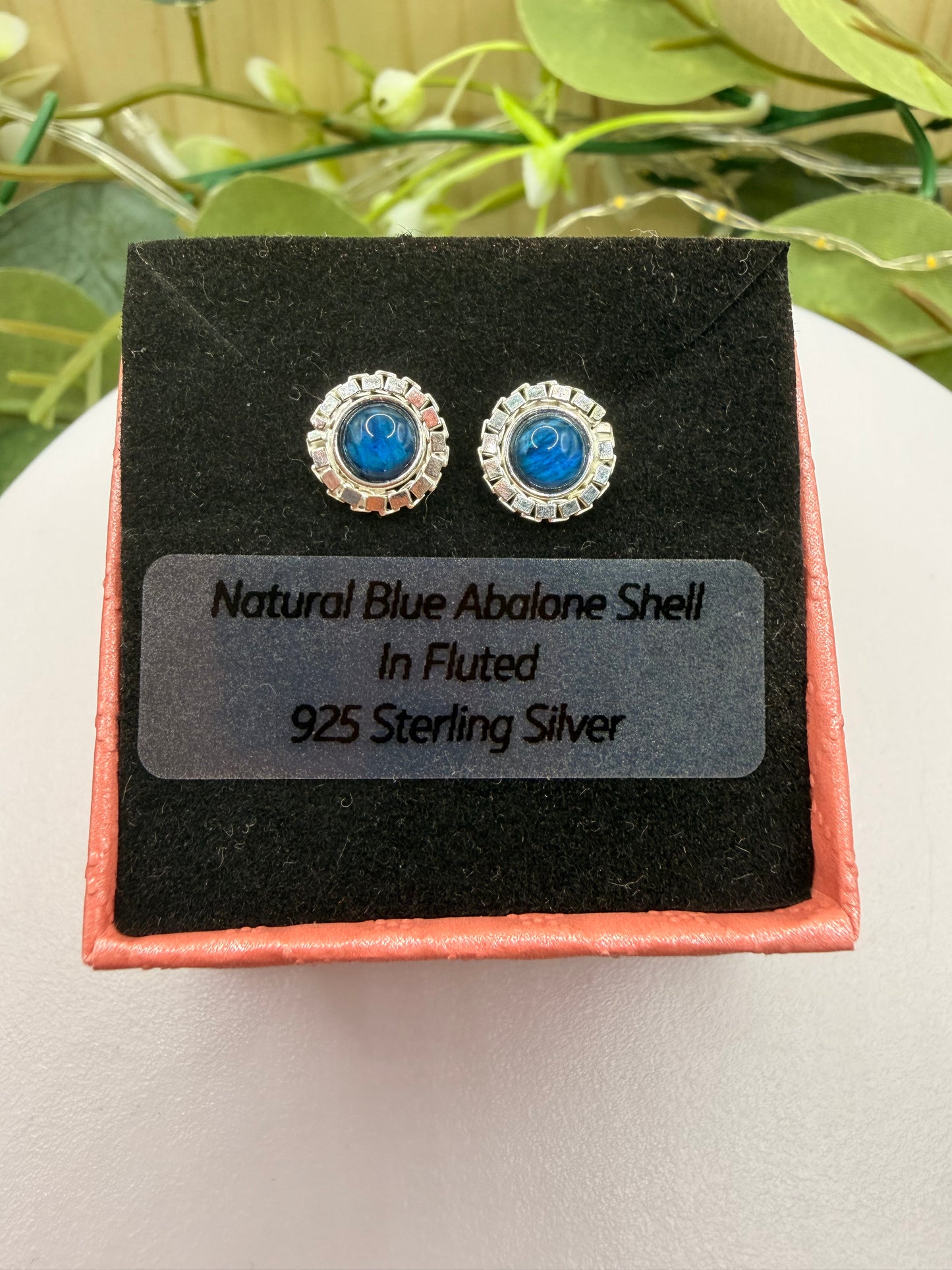 Natural Blue Abalone Shell Stud Earrings | Fluted 925 Sterling Silver Earrings | Genuine Abalone Jewellery