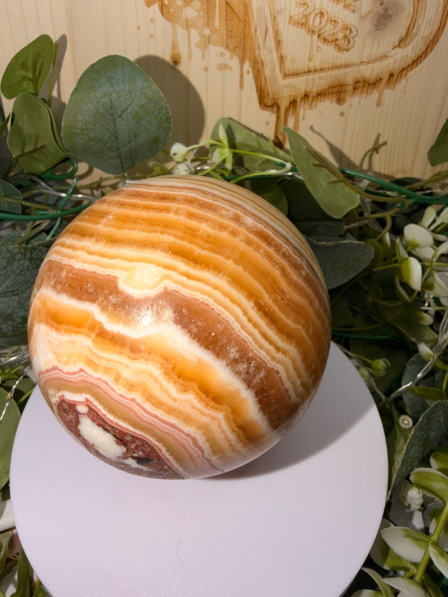 Orange Banded Calcite Sphere 1001g