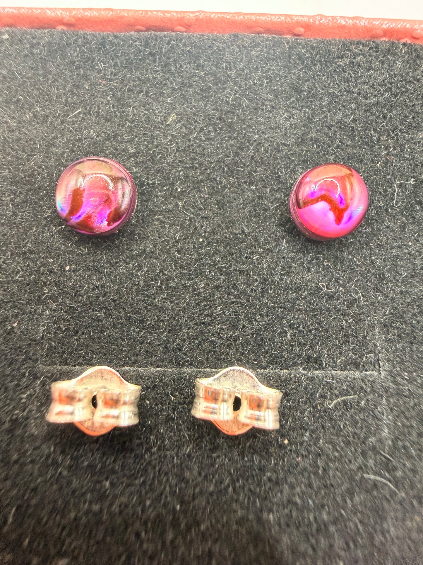 Natural Red Abalone Shell Stud (pad) Earrings – 925 Sterling Silver | Iridescent Shell Earrings | Forever SnS | 5mm Size