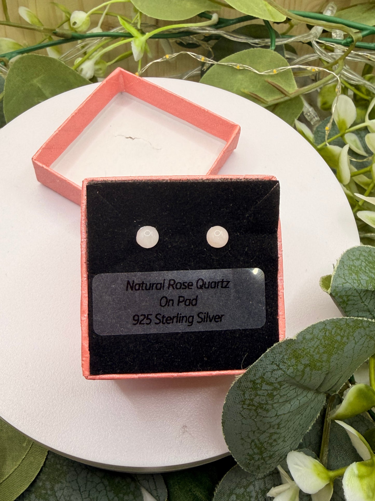 Natural Rose Quartz 5mm Stud Earrings | 925 Sterling Silver Pad Stud Earrings | Genuine Rose Quartz Gemstone Jewellery