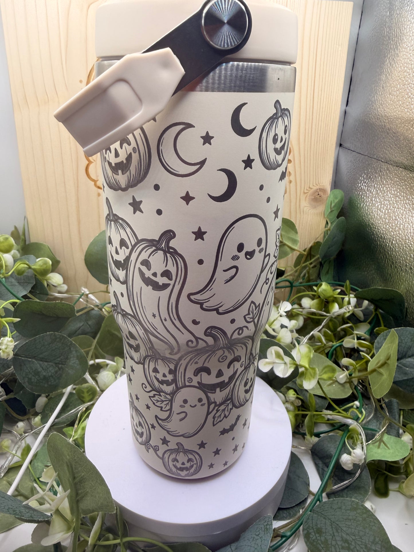 Cute Pumpkin & Ghost Laser Engraved Tumbler – Halloween Stainless Steel Travel Cup
