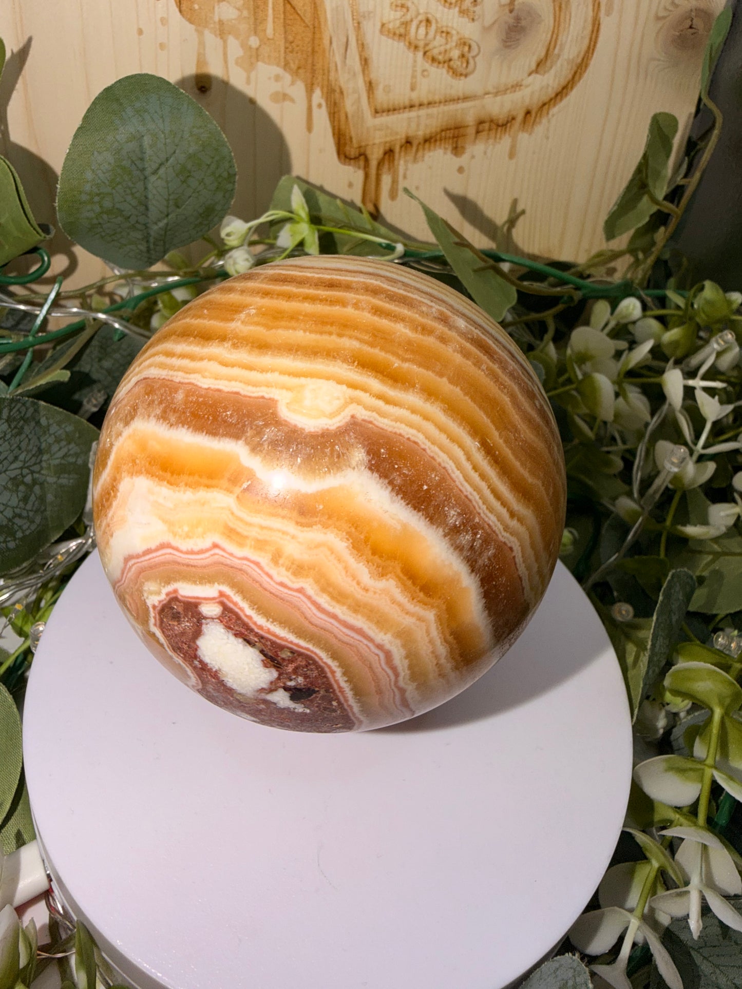 Orange Banded Calcite Sphere 1001g