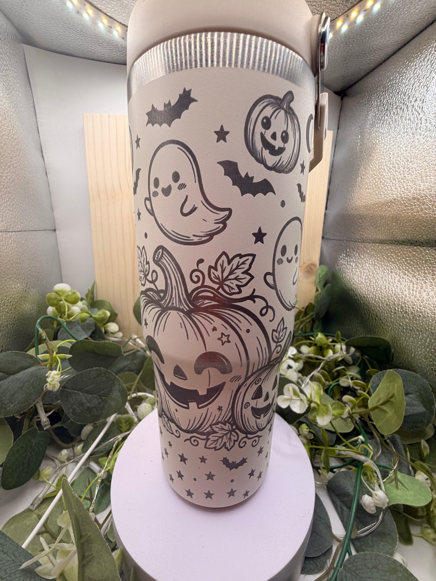 Cute Pumpkin & Ghost Laser Engraved Tumbler – Halloween Stainless Steel Travel Cup