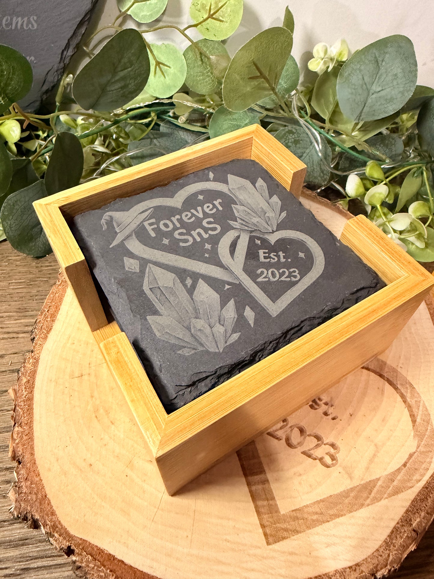 Set of 6 Personalised Laser Evngraved Slate Coasters