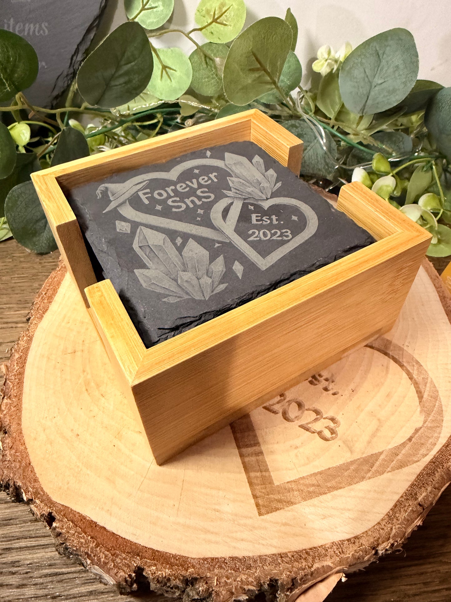 Set of 6 Personalised Laser Evngraved Slate Coasters