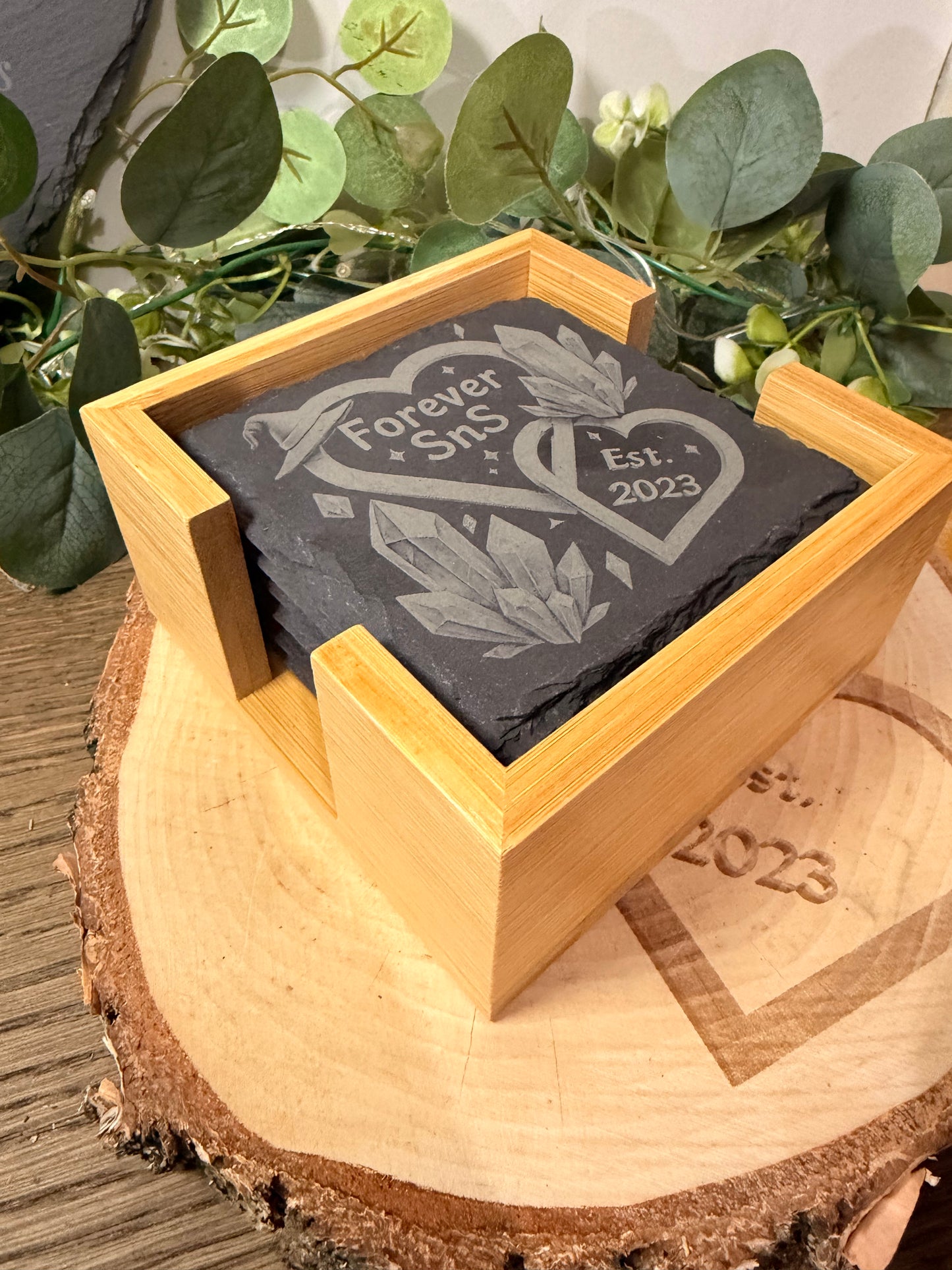 Set of 6 Personalised Laser Evngraved Slate Coasters