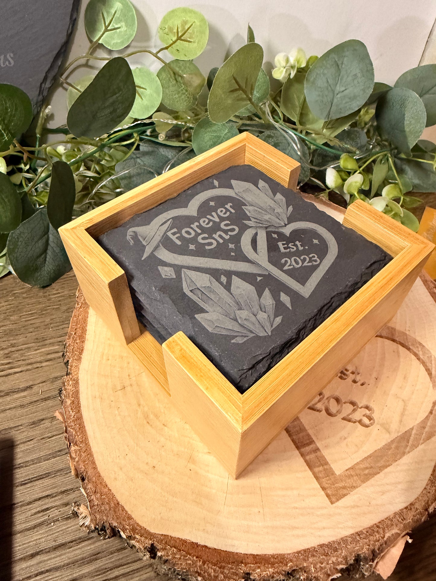 Set of 6 Personalised Laser Evngraved Slate Coasters