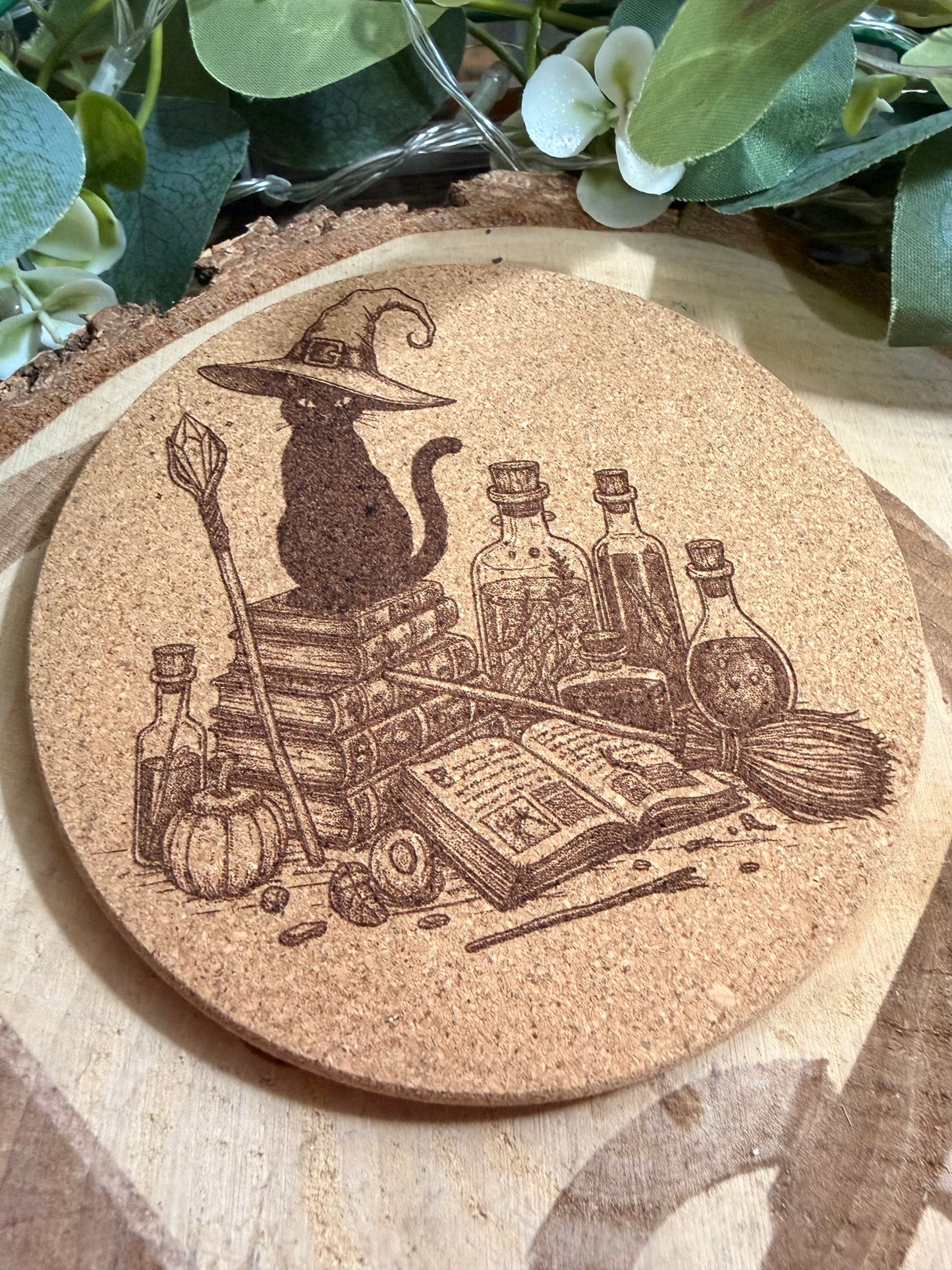 Witchy Cat Cork Coaster