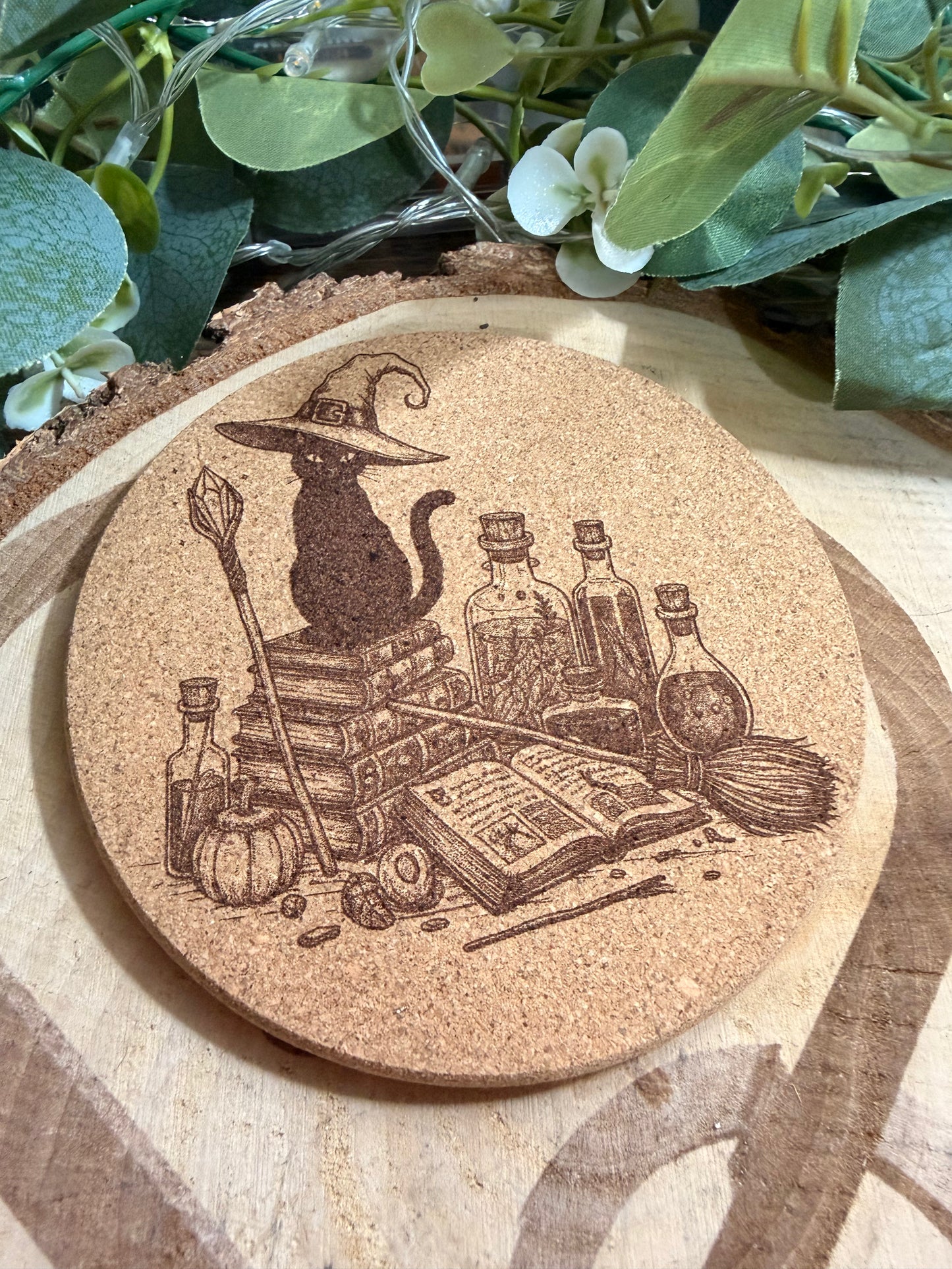 Witchy Cat Cork Coaster