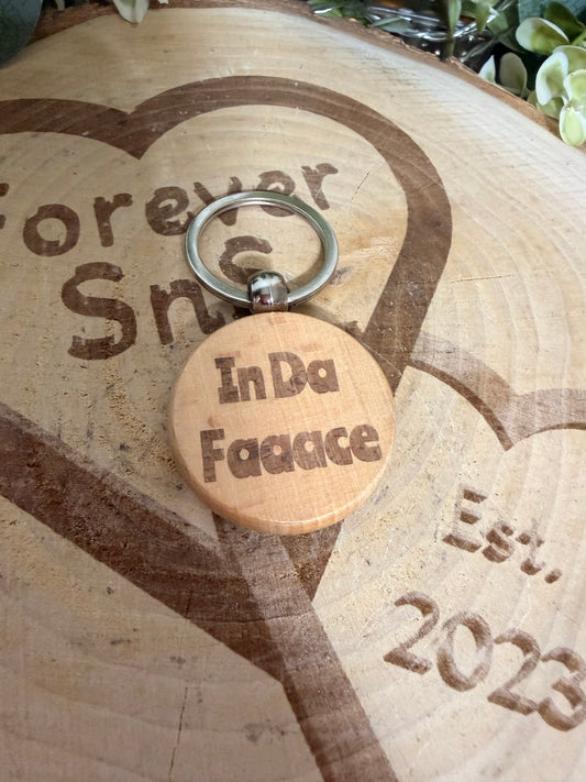 DEZBAG “In Da Faace” Wooden Circle Keyring