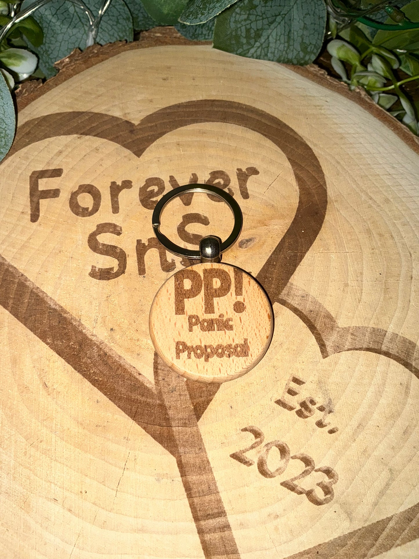 DEZBAG “PP Panic Proposal” Circle Wooden Keyring
