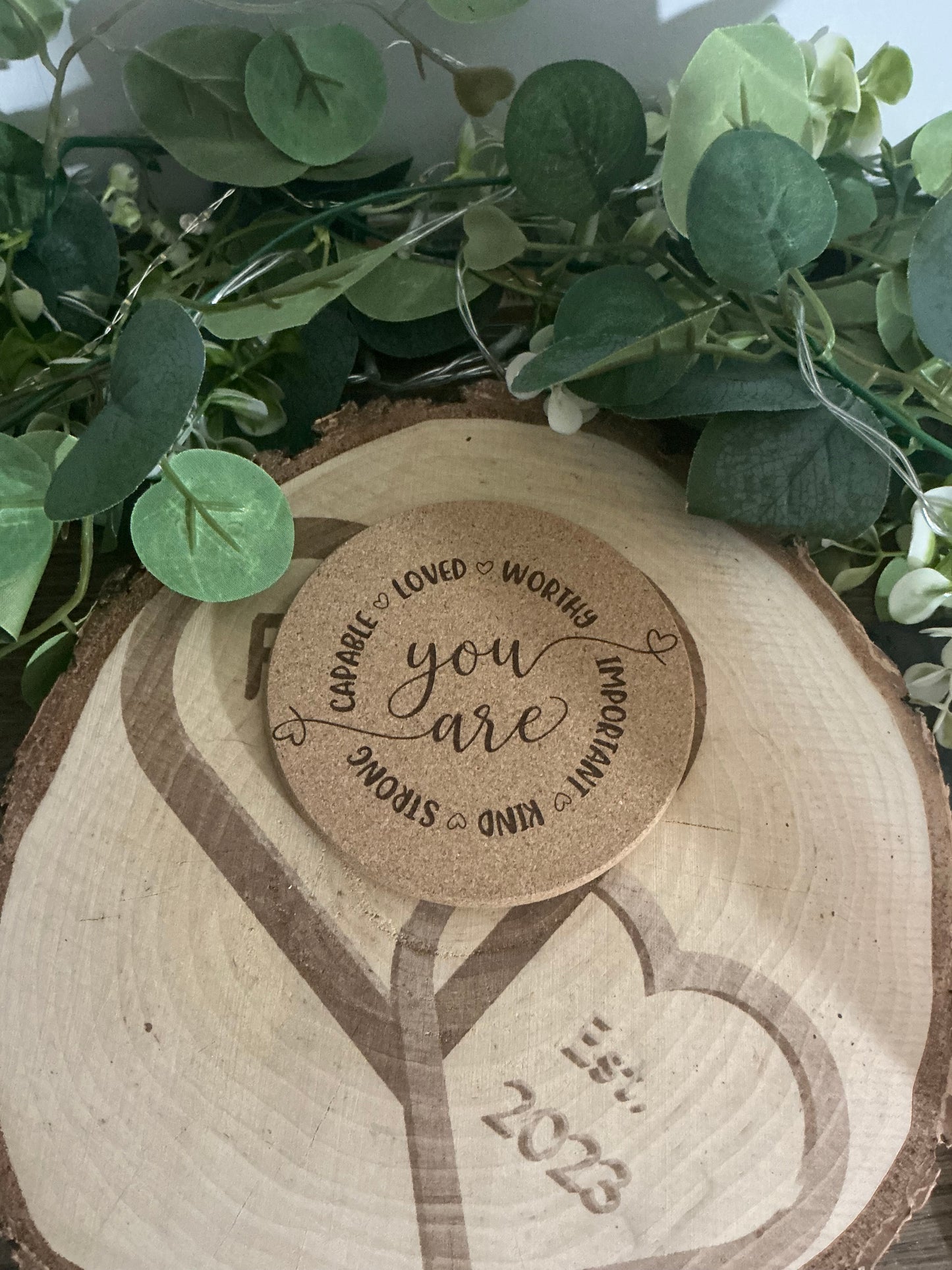 You Are Enough Cork Coaster – Inspirational Laser Engraved Drink Coaster Gift
