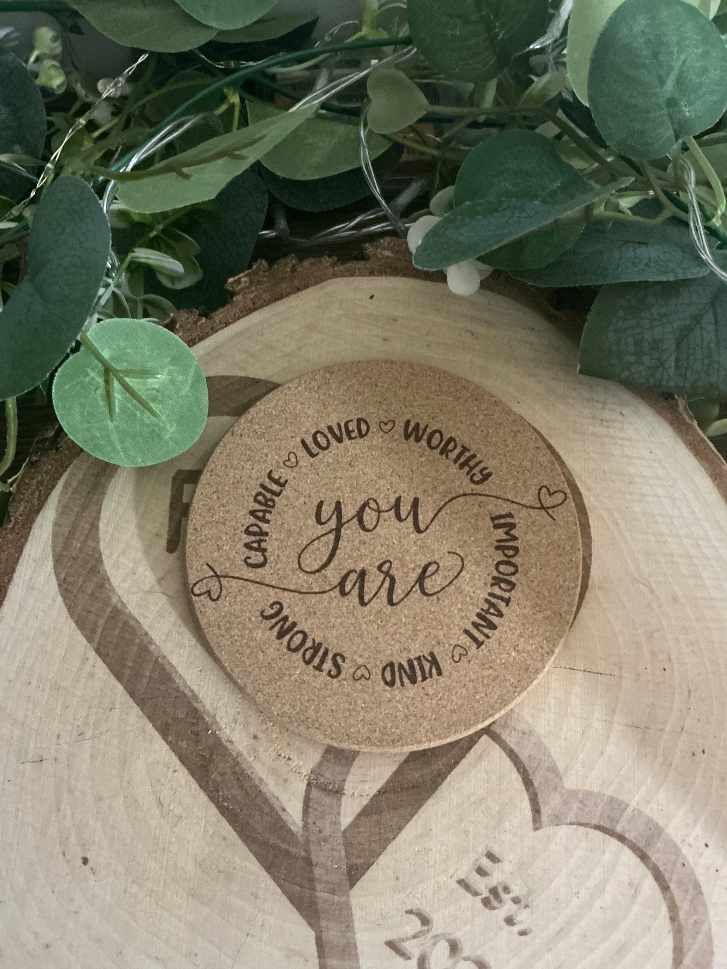 You Are Enough Cork Coaster – Inspirational Laser Engraved Drink Coaster Gift