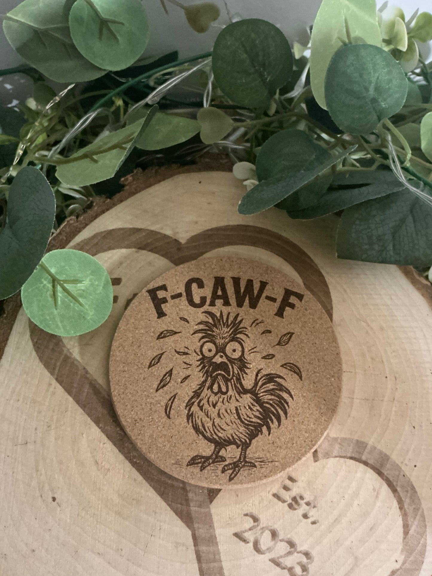 Funny F CAW F Chicken Cork Coaster – Laser Engraved Farm Animal Drink Coaster Gift