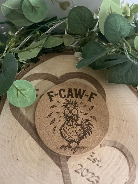 Funny F CAW F Chicken Cork Coaster – Laser Engraved Farm Animal Drink Coaster Gift