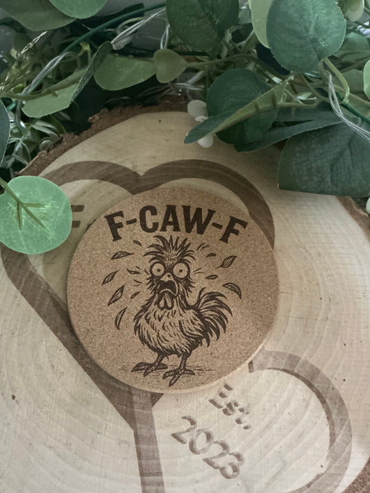 Funny F CAW F Chicken Cork Coaster – Laser Engraved Farm Animal Drink Coaster Gift