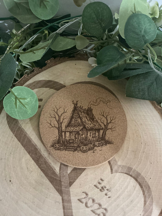 Witchy Cottage Cork Coaster – Cottagecore Occult Drink Mat & Mystical Home Décor