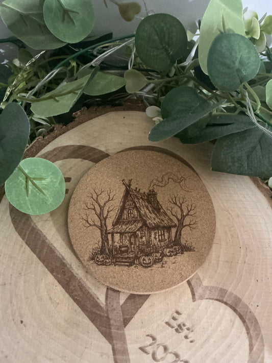 Witchy Cottage Cork Coaster – Cottagecore Occult Drink Mat & Mystical Home Décor