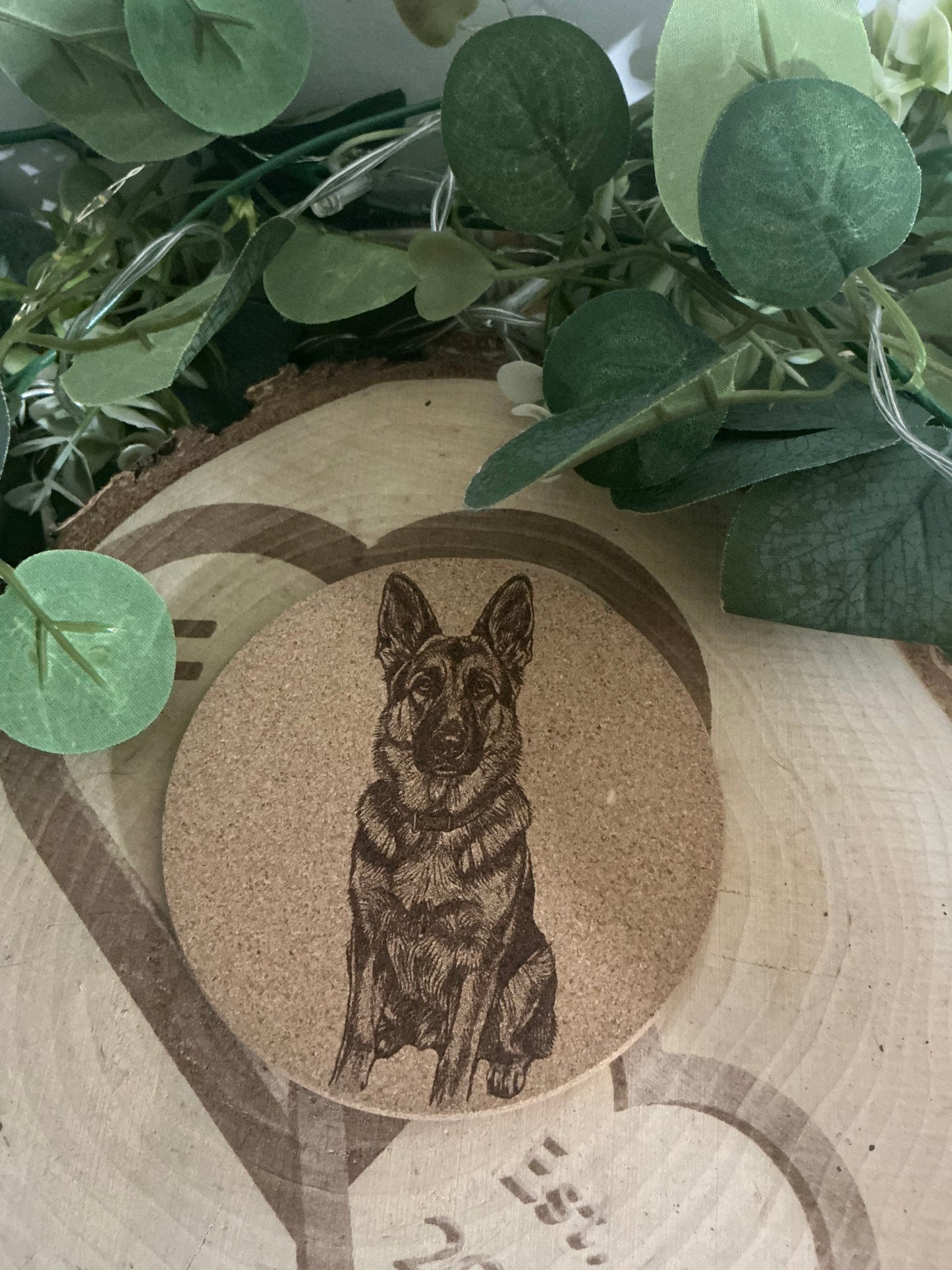 German Shepherd Dog Cork Coaster – Custom Engraved Drink Mat for Dog Lovers