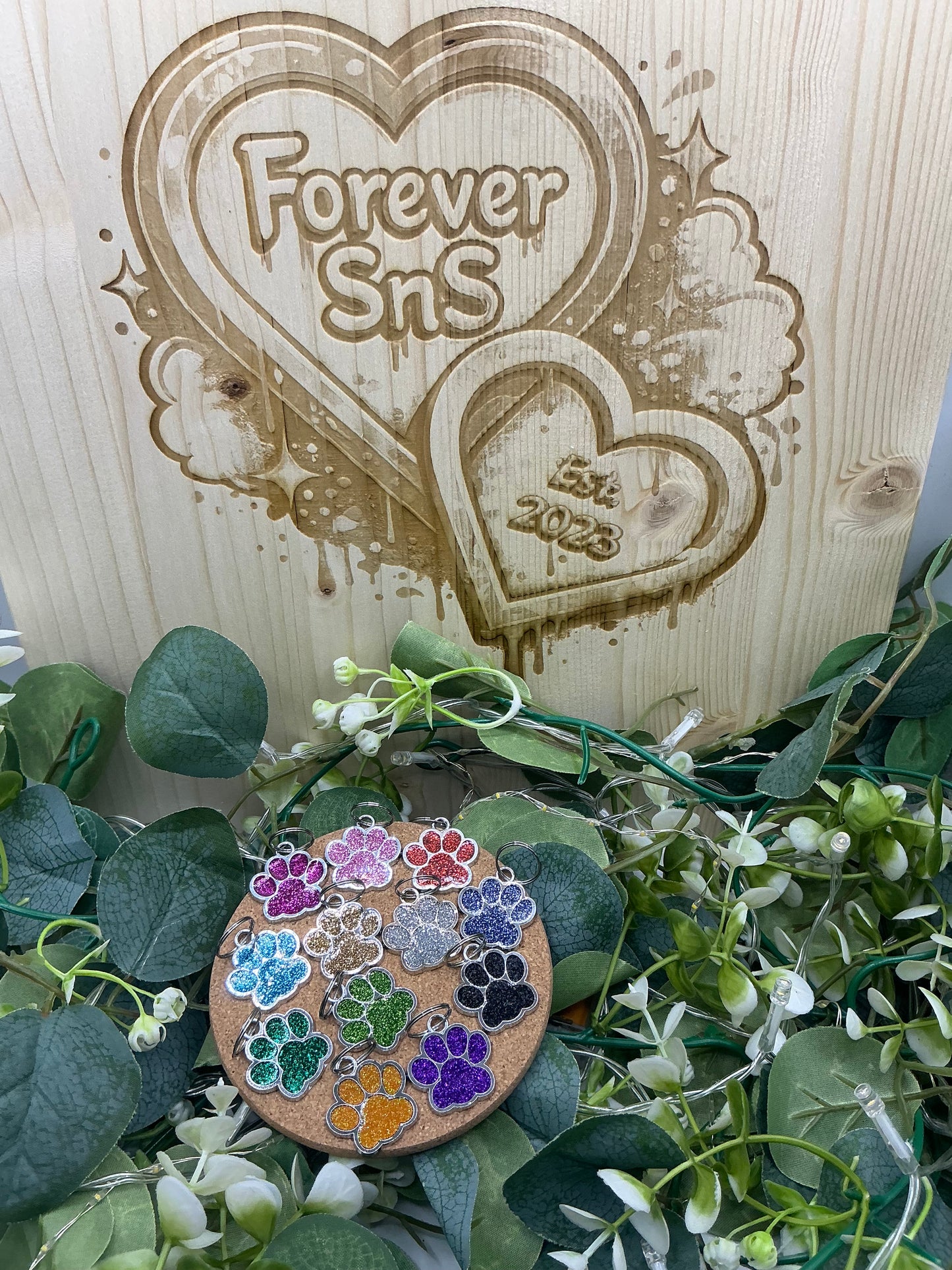 Glitter Paw Print Dog Tag – Custom Laser Engraved Pet ID Tag for Dogs & Cats